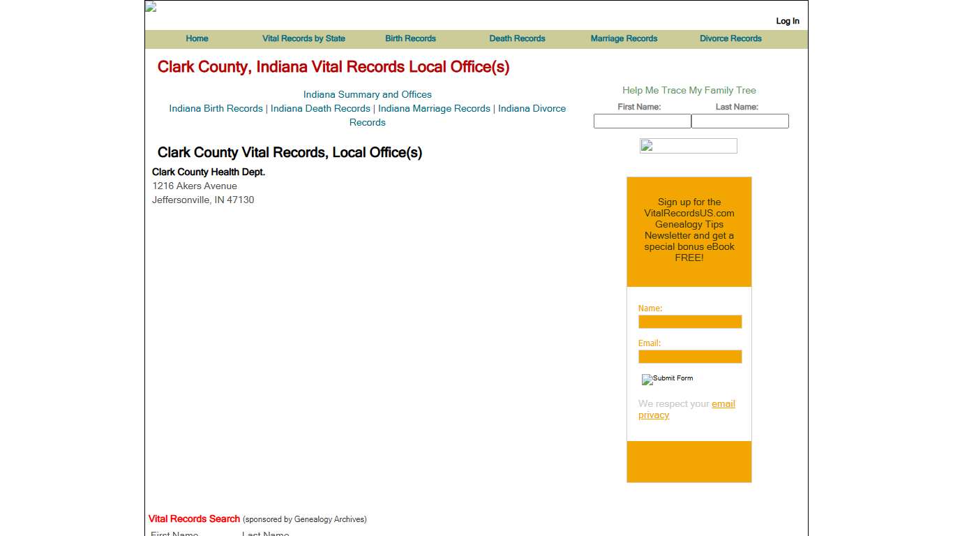 Clark County, Indiana Vital Records Local Office(s) - Vital Records US