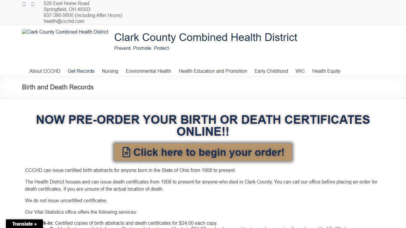 Birth and Death Records – Clark County Combined Health District